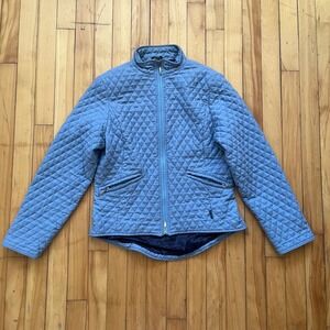 Barbour Quilted Jacket Blue Full Zip Puffer Style Stand Collar Women US 8